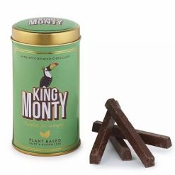 King Monty vegán mogyorós csokoládé pálcikák fém díszdobozban 130g