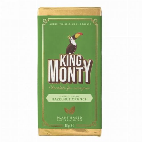 King Monty Hazelnut Crunch mogyorós vegán táblás csoki 90g