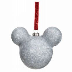 Mickey Egér fej formájú ezüst glitteres karácsonyfadísz