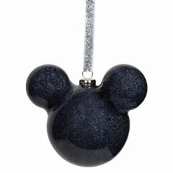 Mickey Egér fej formájú fekete glitteres karácsonyfadísz